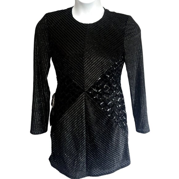 BCBGMAXAZRIA Black Long Sleeve Ciana Sparkle Evening Mini Dress Size 8 NWT - Picture 3 of 15